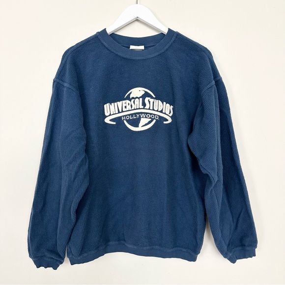 Vintage Universal Studios Corduroy Crewneck Sweatshirt Blue - Picture 1 of 9